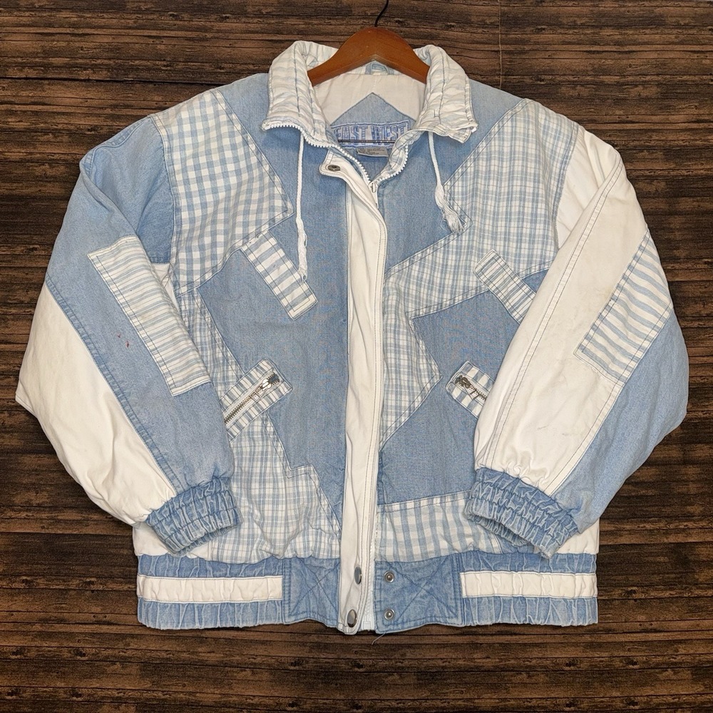 Vintage 80s East West Pastel Denim Patchwork Bomber Jacket Women's Size Small